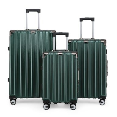 Hardshell Green Suitcase Set Robust 8 Wheel Luggage Cabin Case Bag
