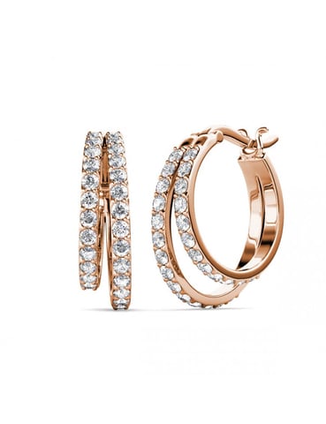 Duo Circlet Earrings - Rose Gold and Crystal