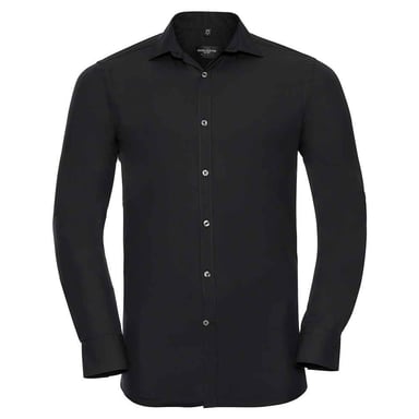 Russell Collection Mens Ultimate Stretch Slim Long-Sleeved Shirt (Black)