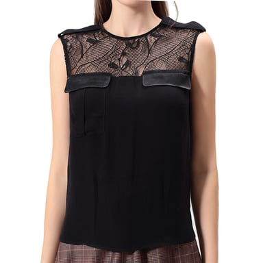 Bi-material lace and satin top