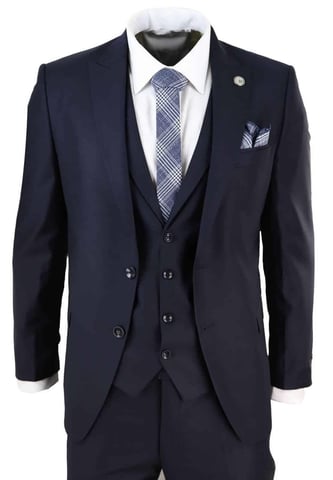 Heren 3-delig pak effen marineblauw klassiek op maat gemaakt smart casual jaren 1920 formeel