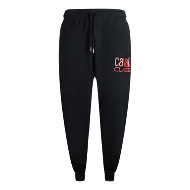 Cavalli Class Bold Red Logo Black Sweatpants
