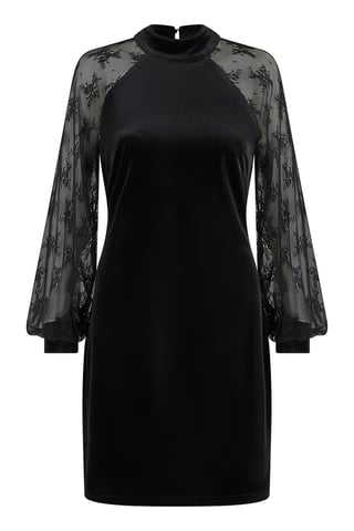 Black Velvet Fitted Dress With Lace Sleeves