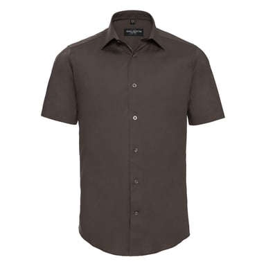 Russell Collection Mens Stretch Fitted Short-Sleeved Shirt (Chocolate)