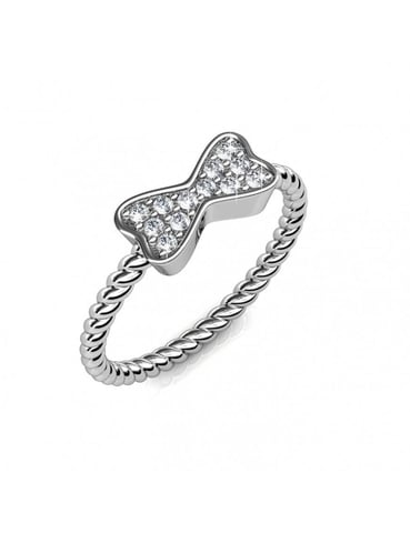 Twisted Ribbon Ring - Silver and Crystal