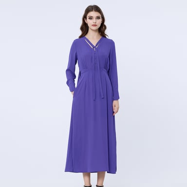 V-neckline long blouse-dress
