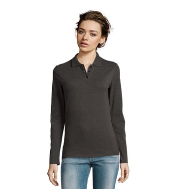 SOLS Womens/Ladies Perfect Pique Long-Sleeved Polo Shirt (Charcoal Melange)