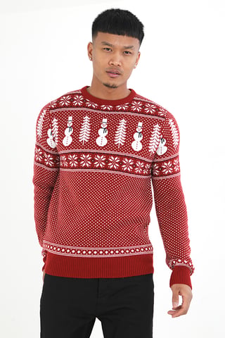 Red 'Ebanezer' Crew Neck Fairisle Christmas Jumper