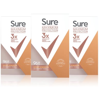 Sure Women Maximum Protection Sport Strength Anti-Perspirant Cream, 3x 45ml