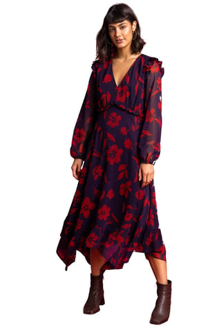 Floral Print Chiffon Midi Dress