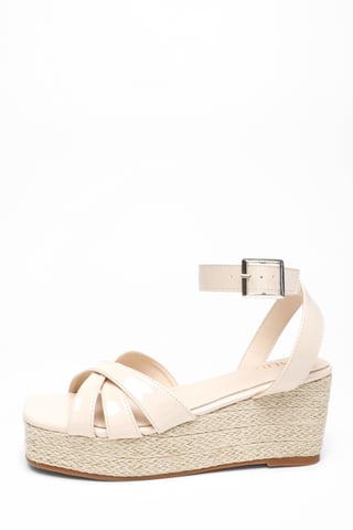 Nude Faux Leather Strappy Woven Wedges