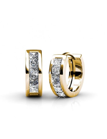 Square Hoop Earrings - Gold and Crystal
