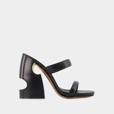 Bulky Slides - Off White - Black/Yellow - Leather