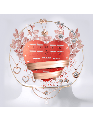 Heart Advent Calendar - 14 Jewels - Rose Gold and Crystal