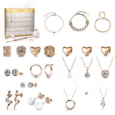 Advent calendar 13 jewels and 11 pearls - Rose Gold
