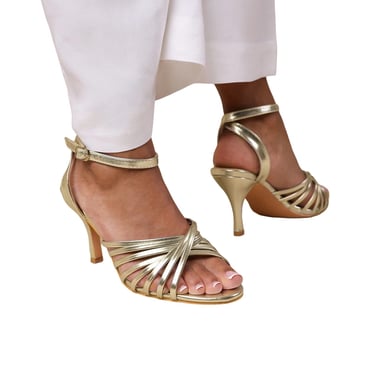 Where's That From Womens/Ladies Cyprus Crossover Strap Mid Heel Sandals (Gold)