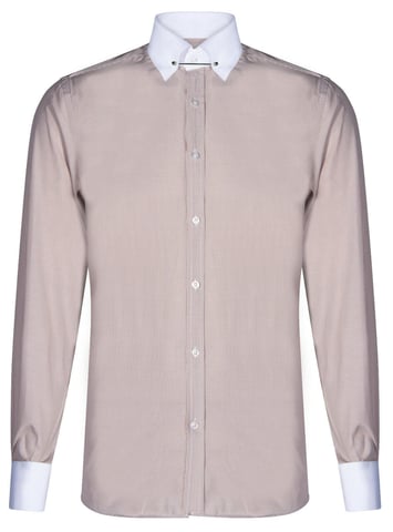 Mens Club Collar Beige Shirt 1920s Peaky Blinders With Bar Poplin Pin Smart