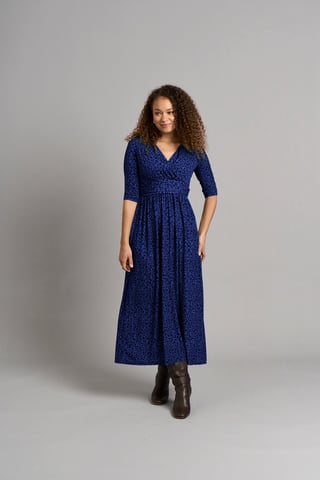 Sonia V Neck Wrap Dress - Blue Leopard