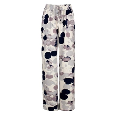 Grey Print Linen Style Wide Leg Pants