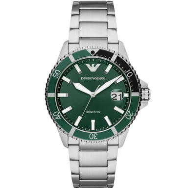 Emporio Armani Mens Watch  Quartz  silver green