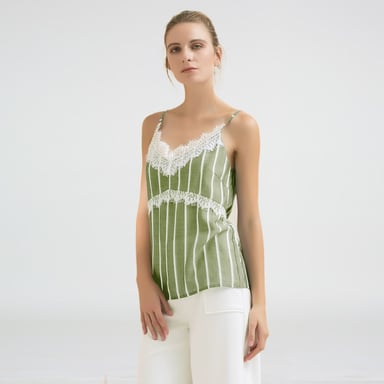 Lace Cleavage Striped Camisole Top
