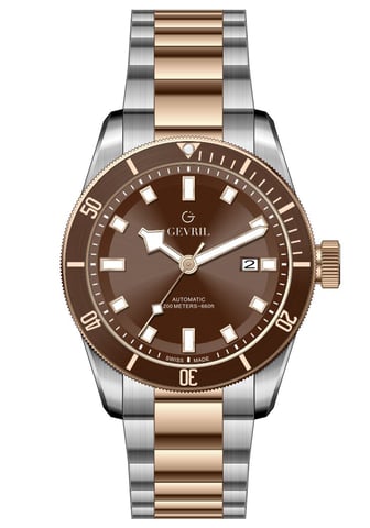 Gevril Heren Yorkville Zwitsers automatisch Sellita SW200 bruine wijzerplaat tweekleurig horloge