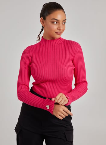 Heart Sleeve Detail Ribbed Top