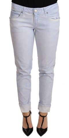Acht Light Blue Cotton Folded Hem Skinny Jeans