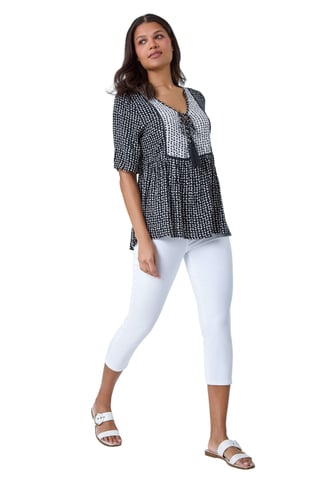Geometric Print Tassel Tie Smock Top
