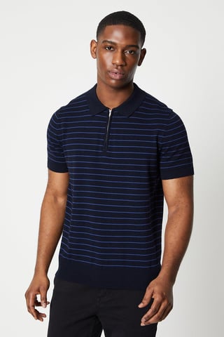 Horizontal Stripe Jacquard Knitted Polo