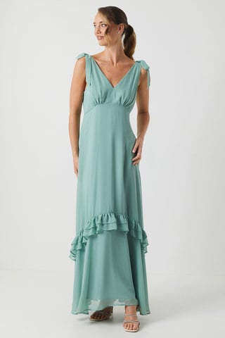 Petite Tie Shoulder Chiffon Maxi Bridesmaids Dress