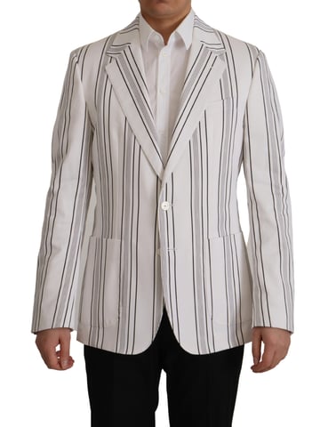 Dolce & Gabbana White Stripes Bomull Enknäppt Herrblazer