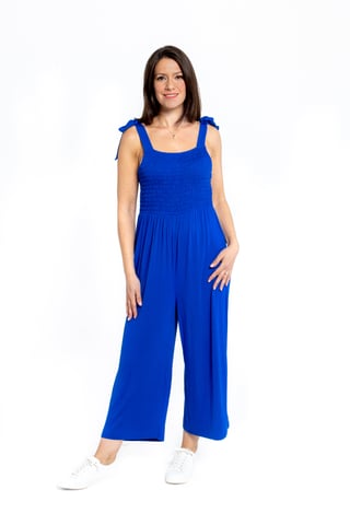 Sleeveless Shirred Jumpsuit - Blue