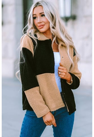 Women's Checkered Sherpa Jacket in Black