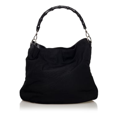 Vintage Gucci Bamboo Canvas Satchel Black