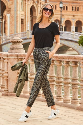 Khaki Green Animal Print Joggers With Pockets