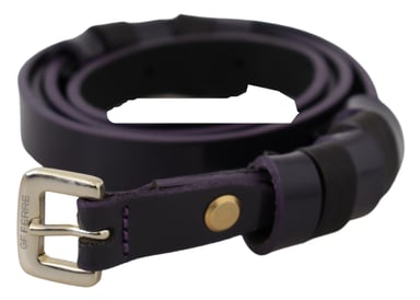 GF Ferre Women's Black Leather Thin Gold Metal Chrome Buckle Belt