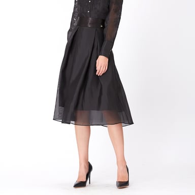 Flared organza and satin skirt