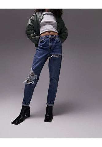 Topshop super rip mom jeans in mid blue