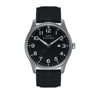 Elevon Crosswind Canvas-Overlaid Leather-Band Watch w/ Date