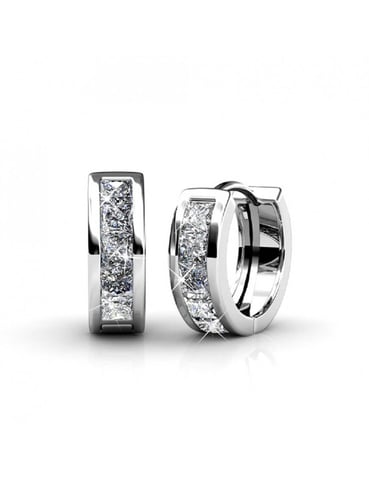 Square Hoop Earrings - Silver and Crystal