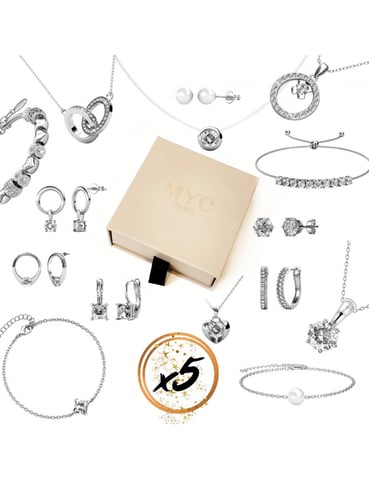 5 surprise jewels in a gift box - Silver and Crystal