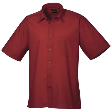 Premier Mens Short Sleeve Formal Poplin Plain Work Shirt (Burgundy)
