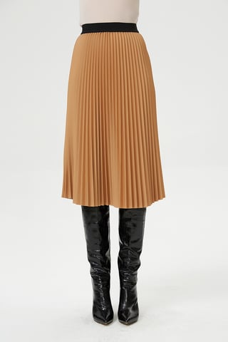 Pleated skirt and contrasting elastic waist
