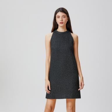 Sleeveless tweed trapeze short dress