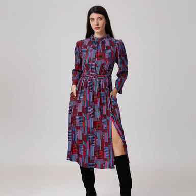 Graphic Print Midi Blouse-Dress