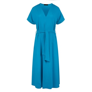 Turquoise Jersey Belted Midi Dress