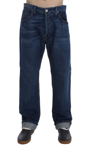 Acht Men's Blue Wash Cotton Baggy Loose Fit Jeans