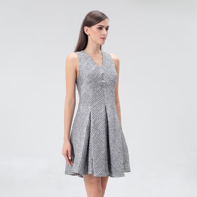 Fit-and-flare silver jacquard dress