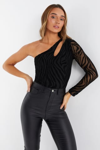 Black Zebra Print Mesh Bodysuit